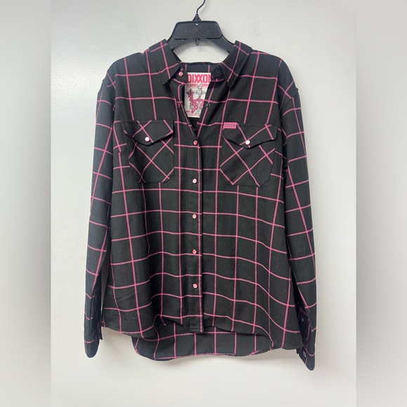 DIXXON Tops - Dixxon Flannel "Hope" Black Pink Plaid Long Sleeve Breast Cancer XL Western Moto